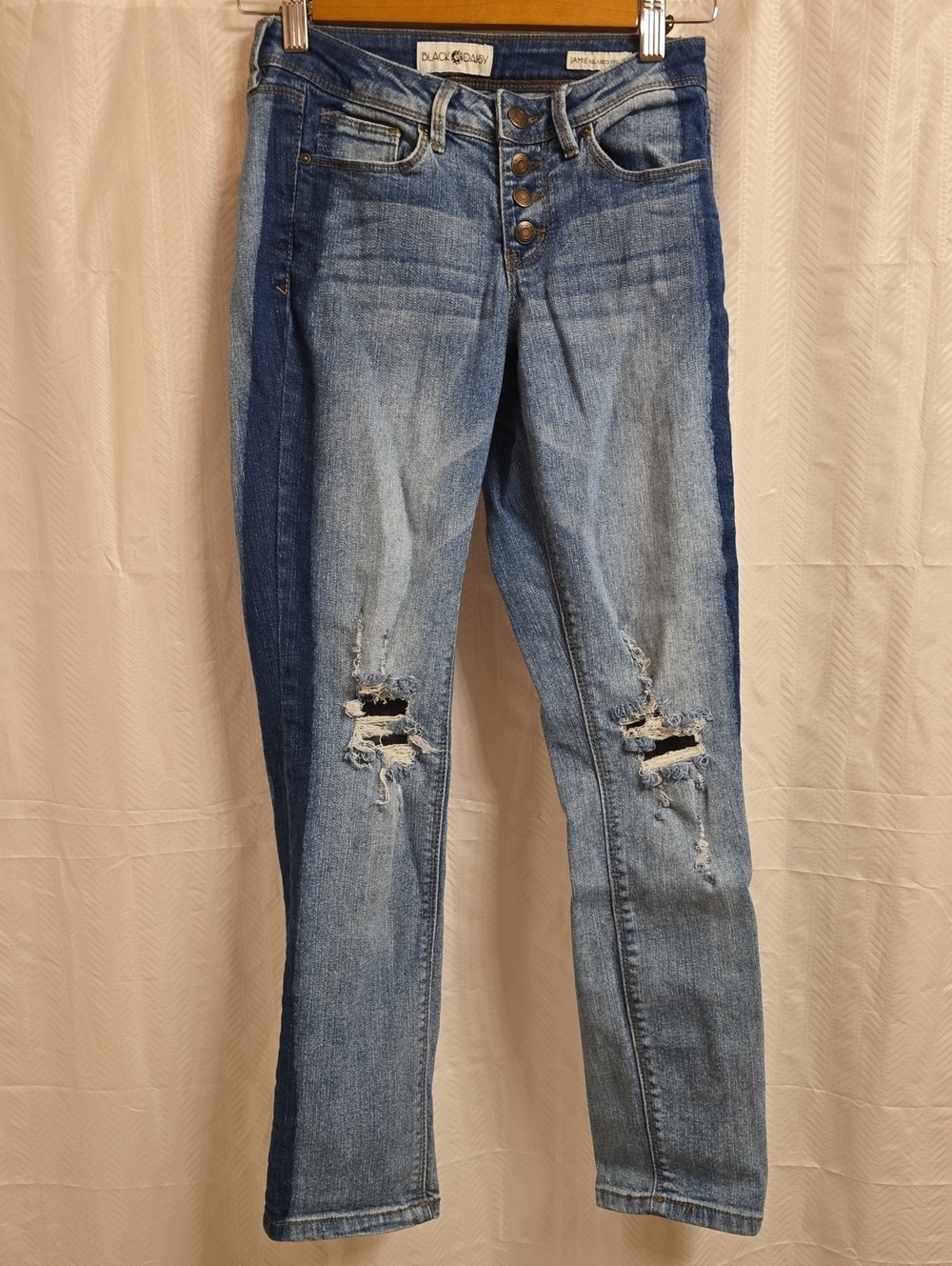 Black Daisy Jeans Women's Sz 0 Blue Jamie Relaxed Skinny Rips Button-fly 2 Tone